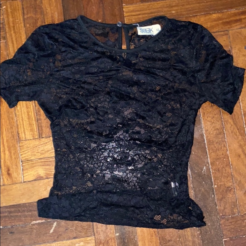 Floral black sheer lace top
